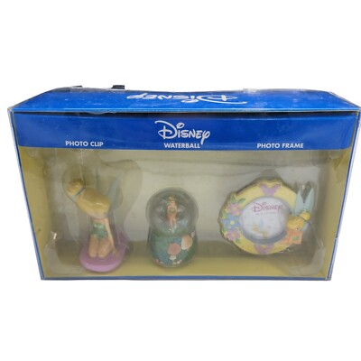 Tinkerbell Picture Frame Letter Holder & Mini Snow Globe Set Disney Vintage