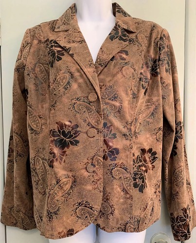 Bamboo Traders Size M Faux Suede Jacket Coat Paisley Floral Brown Earth Tones - Picture 4 of 12