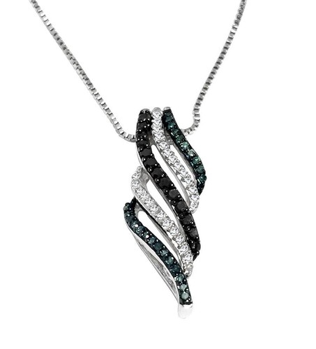 Natürliche schwarz-weiße Diamanten Infinity Anhänger Halskette Platin über Silber - Bild 4 von 5
