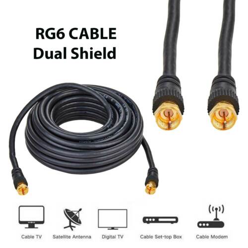 RG6 Dual Shield Coaxial 18 AWG Cable for TV Antenna DVR Satellite Cable F-Type - Picture 1 of 4