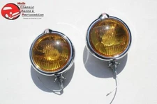 Amber 5" Custom Mounted Fog Lights Lamps w Crest Vintage Style Car Truck Hot Rod
