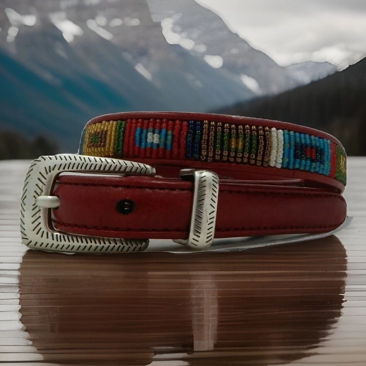 Vintage Brighton Red Leather Belt Brass Sculptural Buckle Women\'s Size 30 Brighton Women main image 2