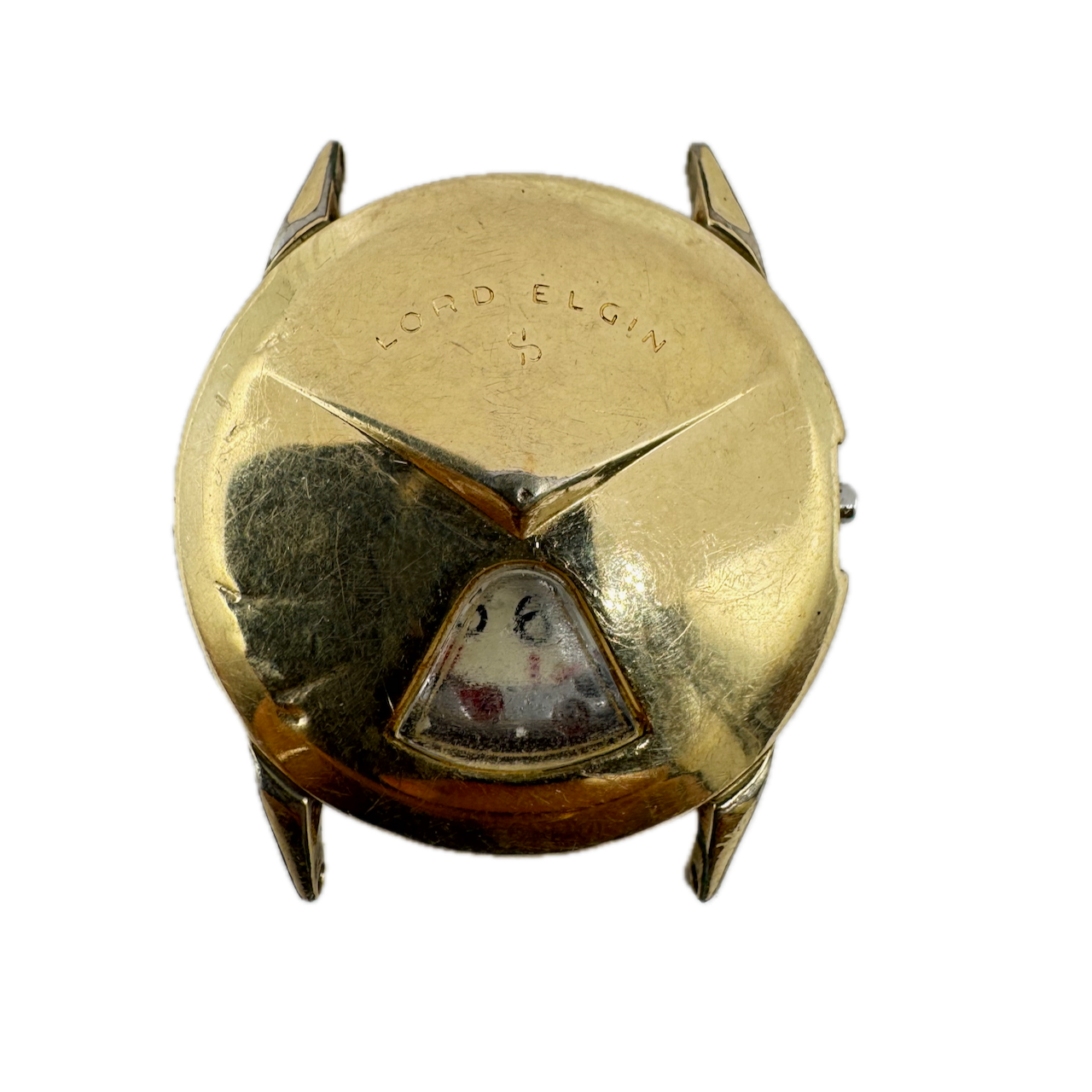 Vintage 28.5mm Lord Elgin 7775 Chevron Men's Jump Hour Wristwatch 721 USA 14k GF