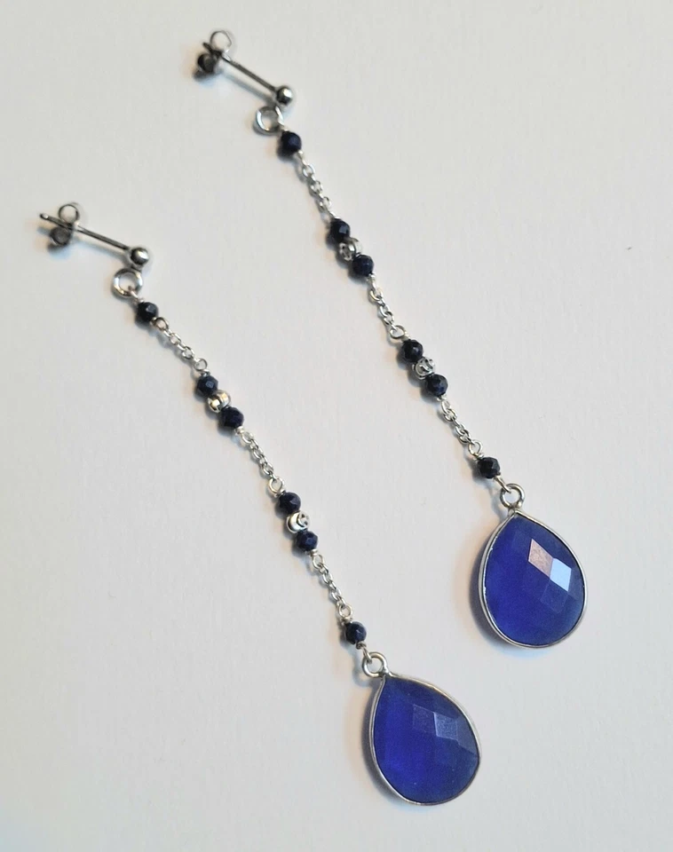 Orecchini in argento 925 con lapislazzuli blu naturali e goccia  sfaccettata - Immagine 3 di 4