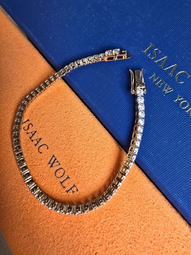 3mm Round Cut VVS1/D Moissanite One Row Tennis Bracelet Solid 10K Rose Gold 7" - Picture 3 of 7