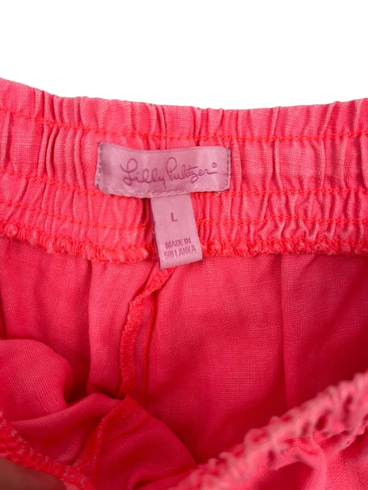 Pantalones Cortos Lilly Pulitzer Mujer Coral 100% Lino Cintura Elástica Cordón L Foto 2 de 4