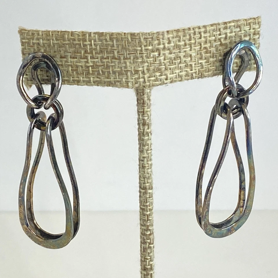 Vintage Modernist Earrings RLM Robert Morris Bronze Dangle Sculptural Hammered - Изображение 2 из 4