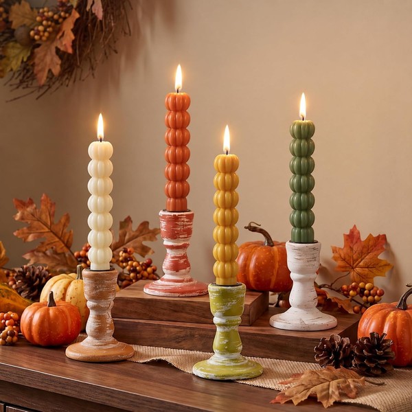 Kerzenhalter Holz 4 StüCk Rustikal Herbstdeko KerzenstäNder Deko-image