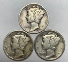 1936, 1936-D and 1936-S 10C Mercury Dimes 90% (See Description)