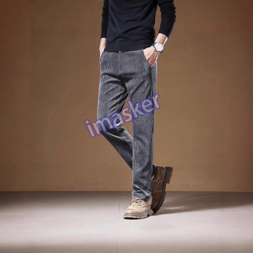 Winter Mens Business Corduroy Casual Pants Straight Loose Workwear Cotton Pants