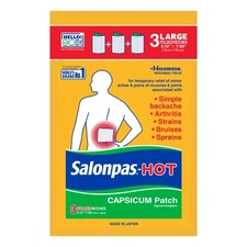 Salonpas Pain Relieving HOT Capsicum Patch, 3 Count (12 Pack), Back, Neck, Shoul