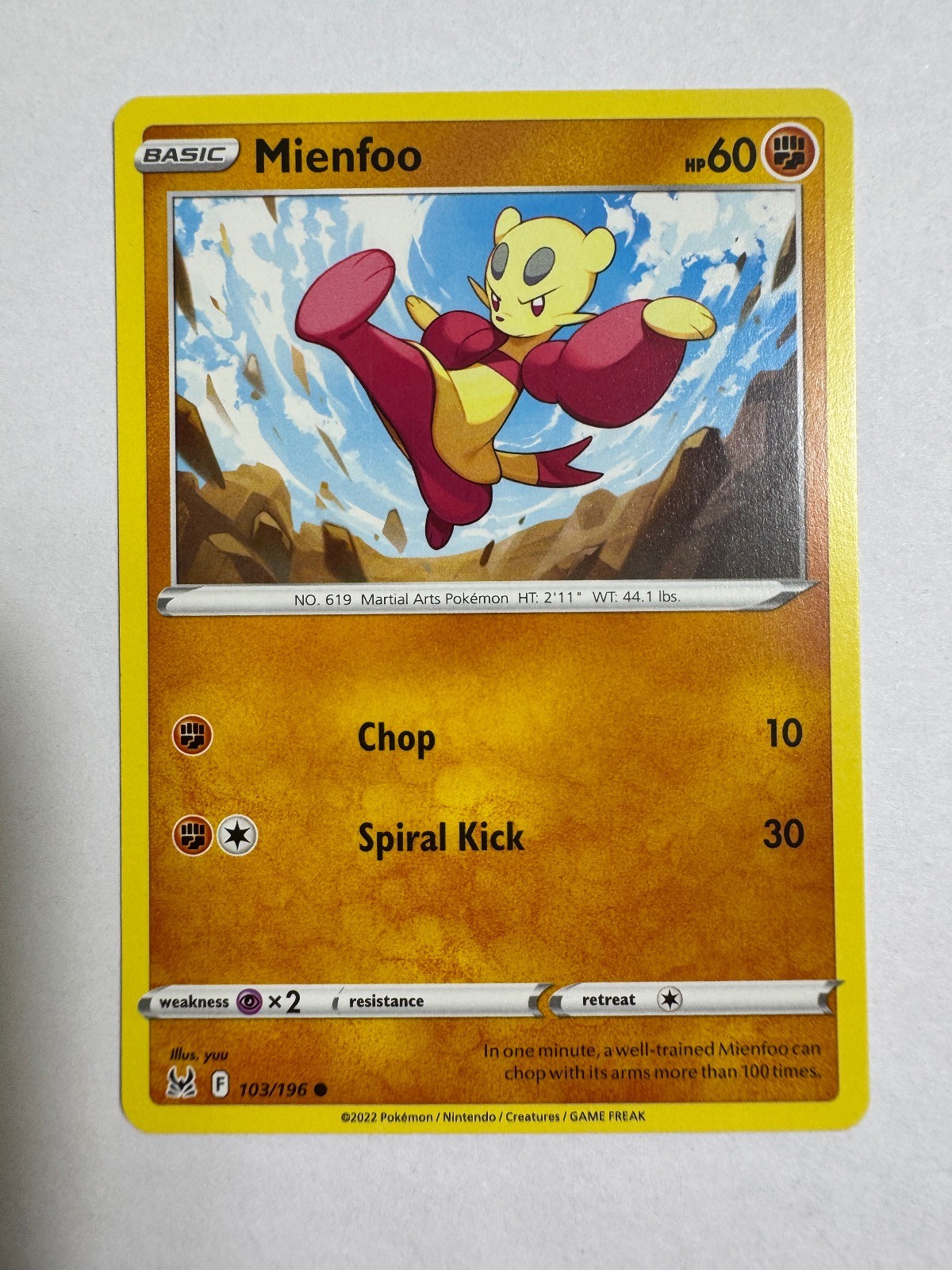 Mienfoo 103/196 Common Lost Origin Pokemon Near Mint