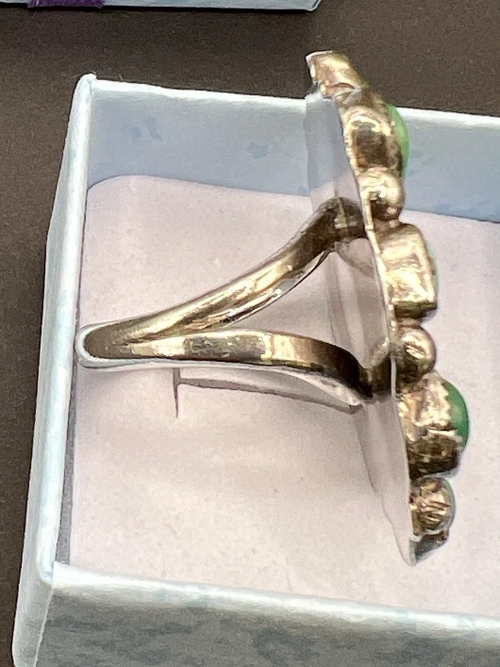 Anillo estilo suroeste con cabujones turquesa-talla 7 1/2-metal sin marca Foto 3 de 4
