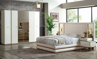 Schlafzimmer Set Bett 2X Nachttische Kleiderschrank Design MöBel 4 Tlg. Beige
