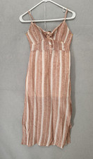 Forever 21 Contemporary Women Dress Small Striped Linen Blend Side Slit Maxi