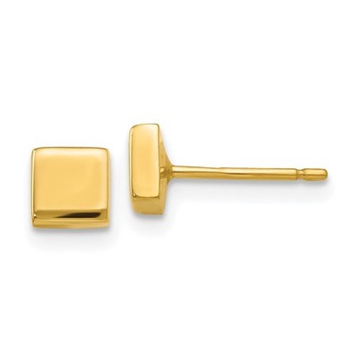 Real 14K Yellow Gold Polished Princess Square Post Earrings; Women & Men