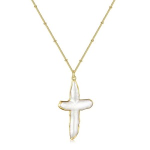 Authentic ALRNBY Pearl Cross Necklace for Women - 18K Gold Plated Christian Jewelry