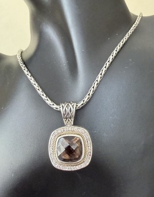 Effy BH Sterlingsilber & 18 Kt Gold Rauchquarz & Diamant Anhänger & Halskette