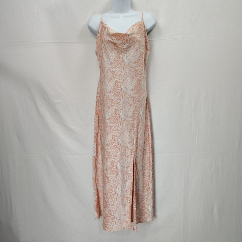 Paper Heart Anthropologie Maxi SLip Dress Sz Medium Cowl Satin Floral Print