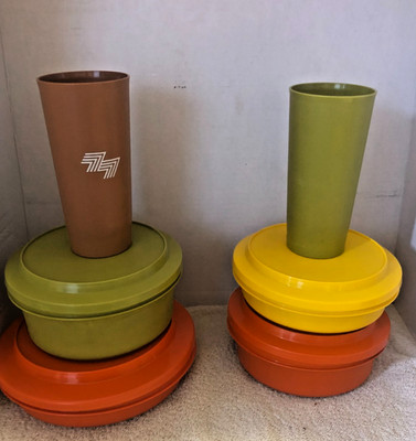 Tupperware Vintage Seal N Server Bowls and Lids Harvest Colors + 2 cups