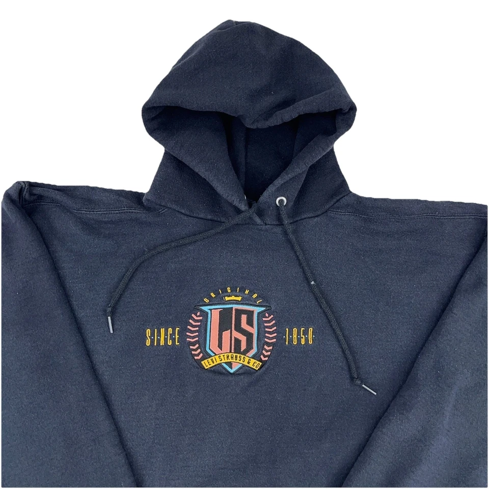 Vintage Levis Hoodie Men Large Black Sweatshirt Sweater 80s 90s USA Strauss Fade - Image 2 of 4