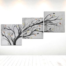 Quadro Dipinto a Mano su 3 Tele Materico Albero Stilizzato Astratto Arte Moderna