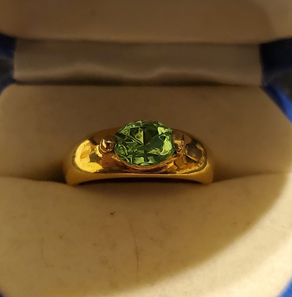 Contemporary Sterling Gold Plate Green Faceted Uranium Glass Ring View 5