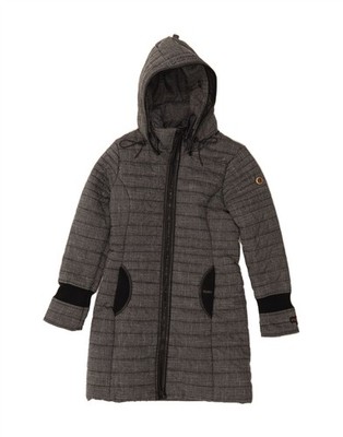 KHUJO Womens Hooded Padded Coat UK 10 Small Grey Check Polyester BP04