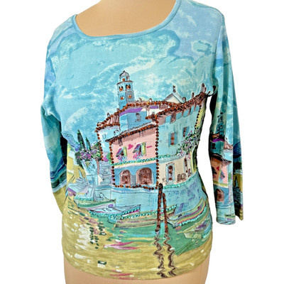 VTG Take Two Clothing Co Women Size L Pullover 3/4 Sleeve Beaded Top 90s NWOT