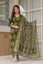 Women's Pure Cotton Printed Straight Kurta Set with Palazzo Pants  Dupatta