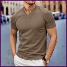 2026 New Men's Casual Fashion Simple V-neck Short Sleeved T-shirt Summer.