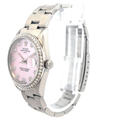 1996 Rolex Date Pink Mother of Pearl Diamond Dial and Diamond