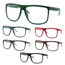 Thin Plastic Hipster Horn Rim Flat Top Clear Lens Eyeglasses