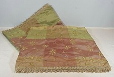 Embroidered Brocade King Size Pillow Shams Green, Peach, Pink, Gold w/Fringe 2 