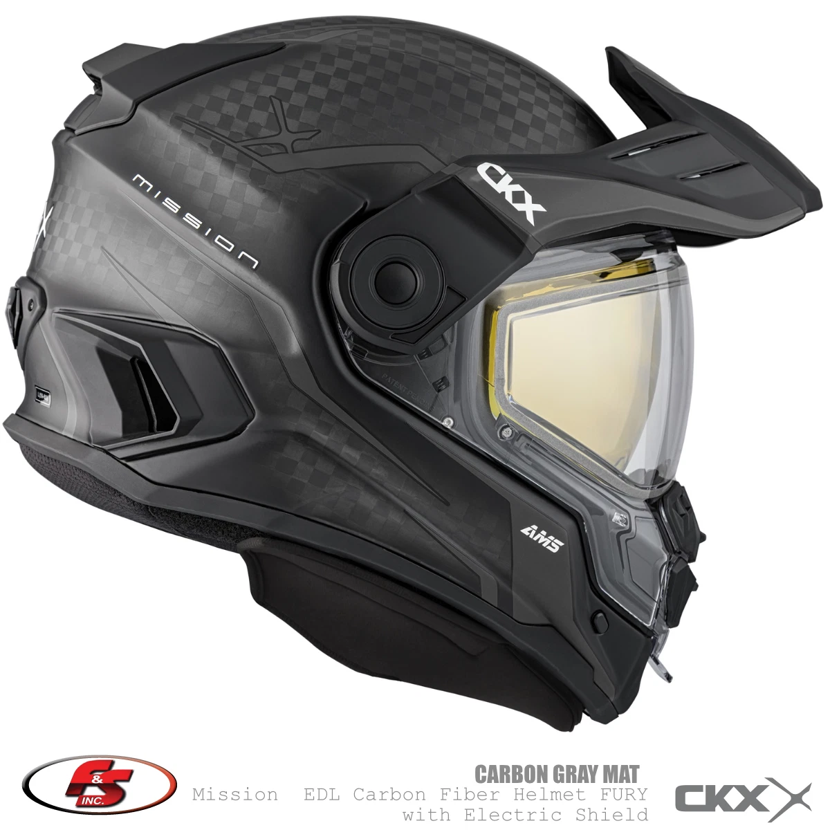 New CKX MISSION FURY CARBON FIBER Snowmobile Helmet Gray Mat w electric XL 3X