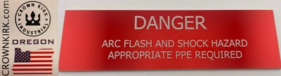 Danger Arc Flash and Shock Hazard Sign-PPE Required-Anodized Aluminum Tag 6''x2''