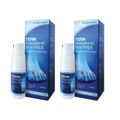 2 X Tefin Terbinafine HCI Spray Traitement Fongique 10 Mg/g 15 Ml - Neuf