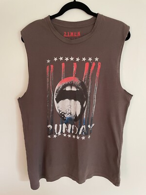 Forever 21 Mens Graphic Print Tank Top Size M Sleeveless Low Cut