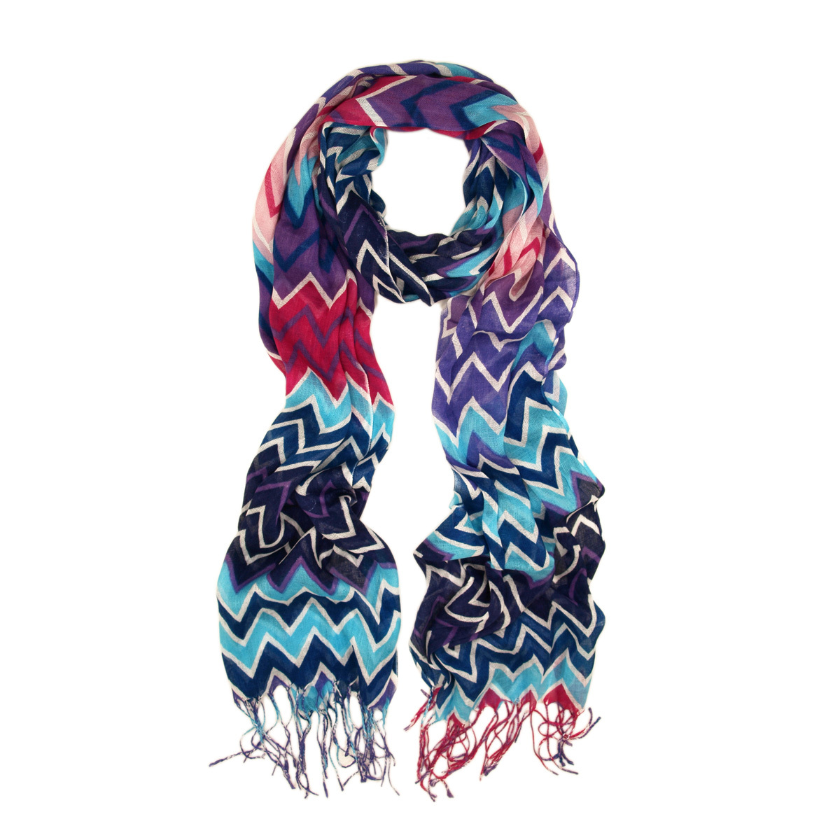 Multi Color Long Zig Zag Fringe Scarf - Different Colors Available