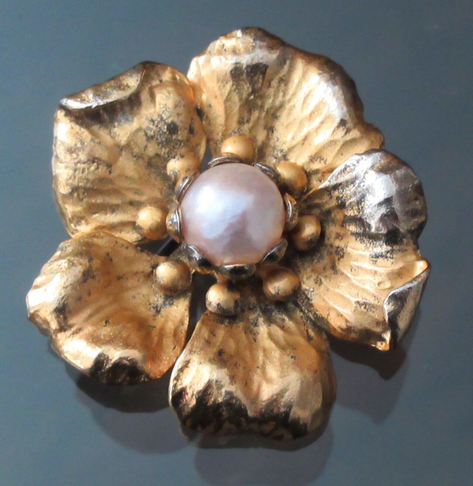 Vintage Napier Sterling Silver Flower Pin With Pe… - image 1