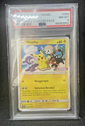 Pokemon Indonesia Pikachu 009/SM-P INDOMARET STAMP (Exclusive Art!) PSA 8