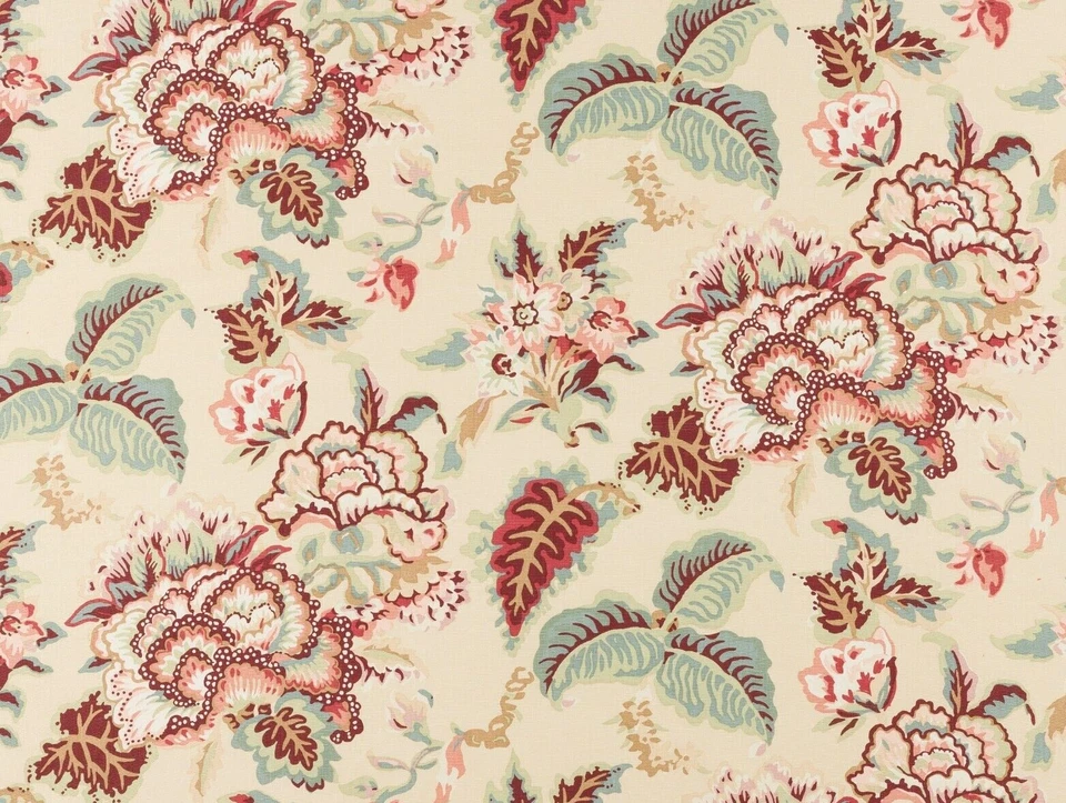 COWTAN & TOUT CURTAIN FABRIC DESIGN Palmerston 2.8 METRES CORAL/FERN 100% LINEN - Image 4 of 4