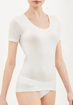 RAGNO 074027 Maglietta Mezza Manica Donna Lana e Seta BIANCO-NERO