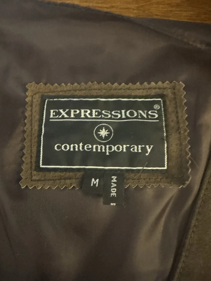 Chaleco de cuero Expressions contemporáneo mediano liso marrón tres botones - vintage Foto 3 de 4