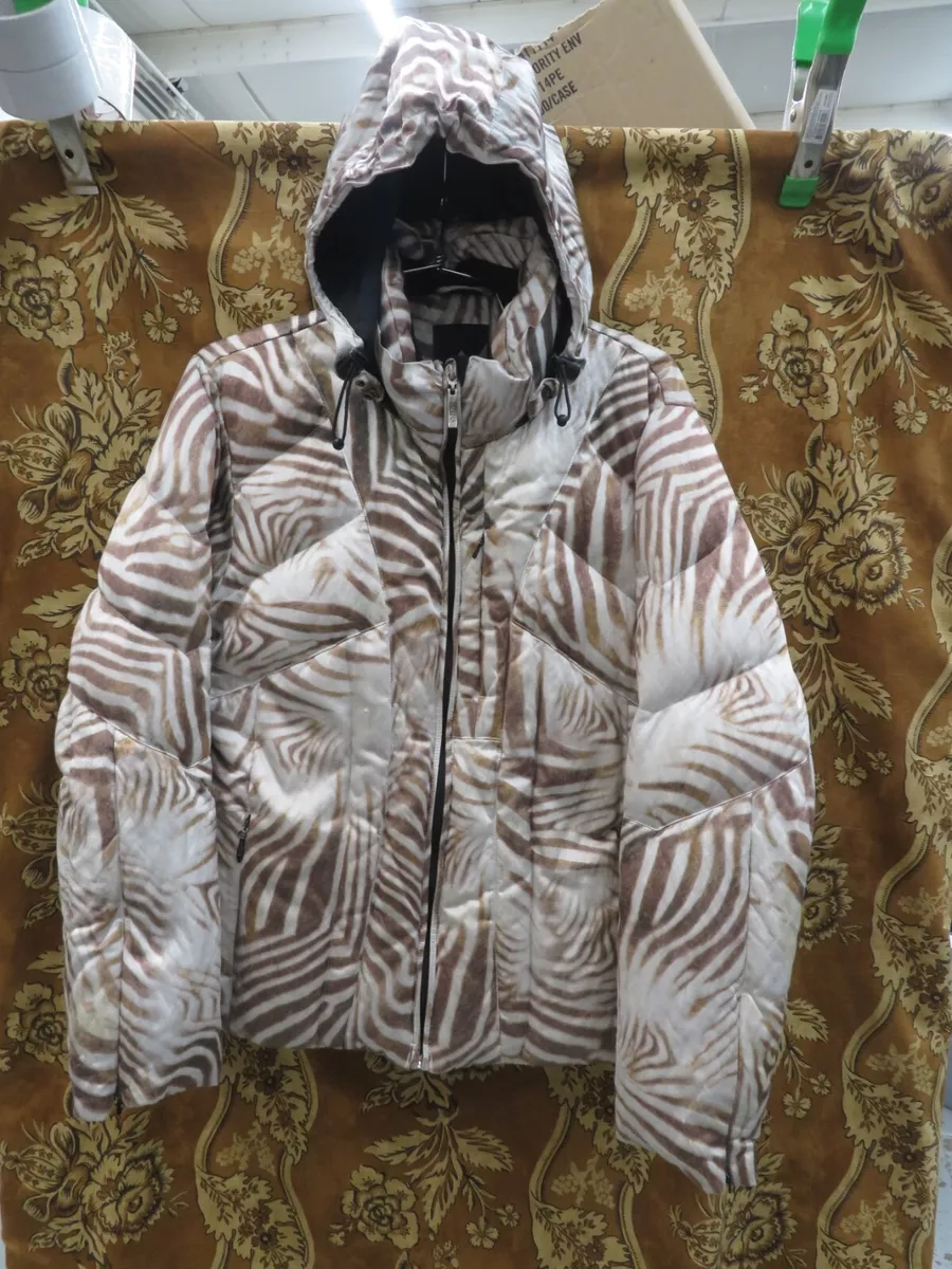 Skea Womens Zebra Animal Print Ski Puffer Jacket Goose Down Size 10