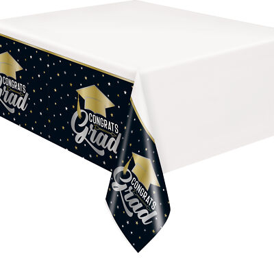 Graduation Party Table Cover Classy Black Gold Graduation Plastic Tablecloth