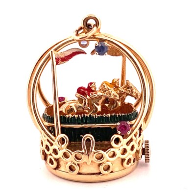 Henry Dankner Rare Living Charm 14K Yellow Gold “Racehorses”