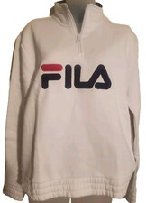 FILA- Womens M 1/4 Zip Pullover Logo Spellout Sweatshirt, White NWT