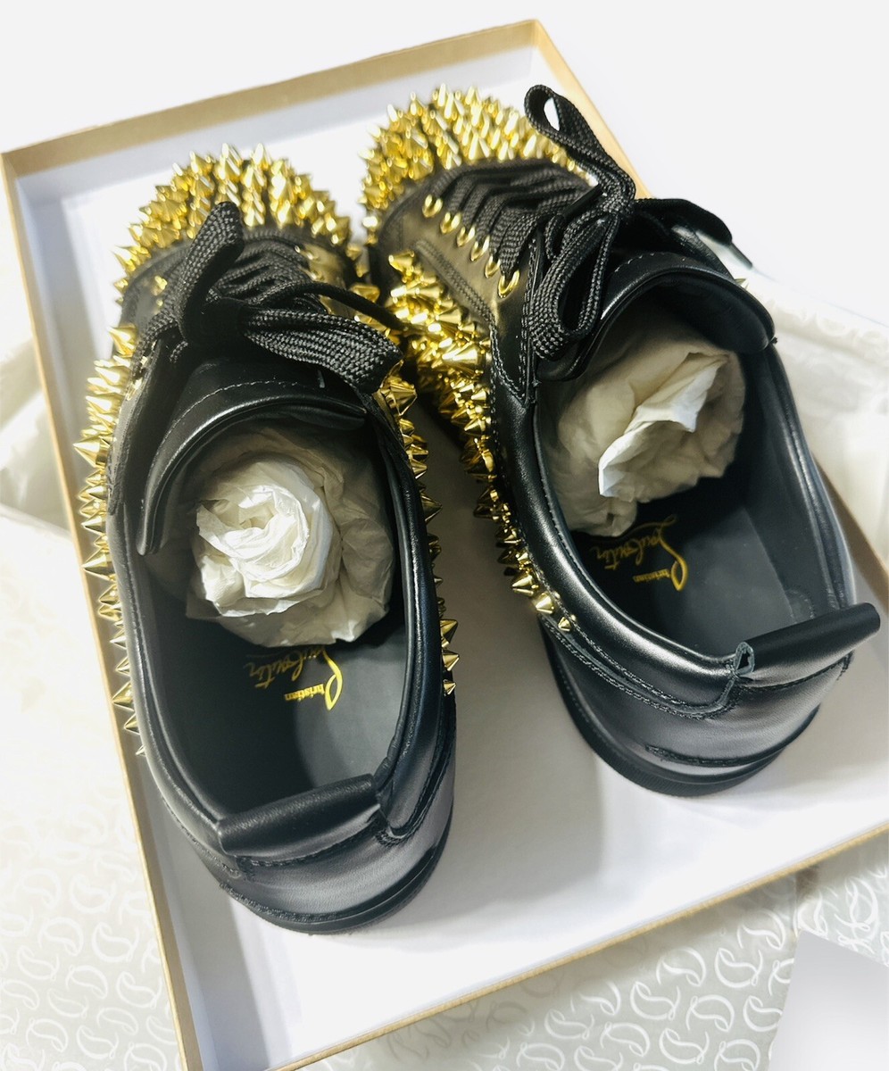 Christian Louboutin Black/Dorado Louis Junior Spikes Low Tops Size