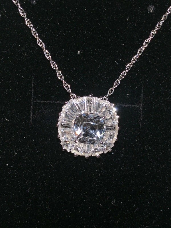 Kay Jewelers Sterling Silver Lab Created White STAR BURST Sapphire Necklace 18in